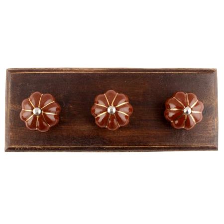Dark Brown With Golden Line Ceramic Melon Wooden Hooks